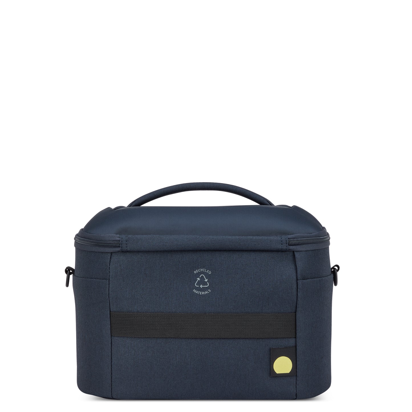 Frasqueira azul escuro em tecido resistente, design compacto com alça superior, ideal para organização em viagens, produto da marca DELSEY reconhecida pela qualidade.