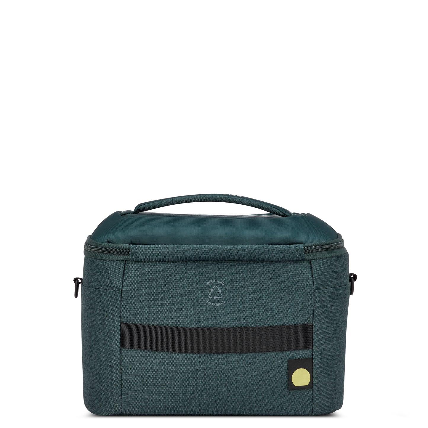Frasqueira verde em tecido resistente com design compacto e alça superior, ideal para organização em viagens, confeccionada pela DELSEY.