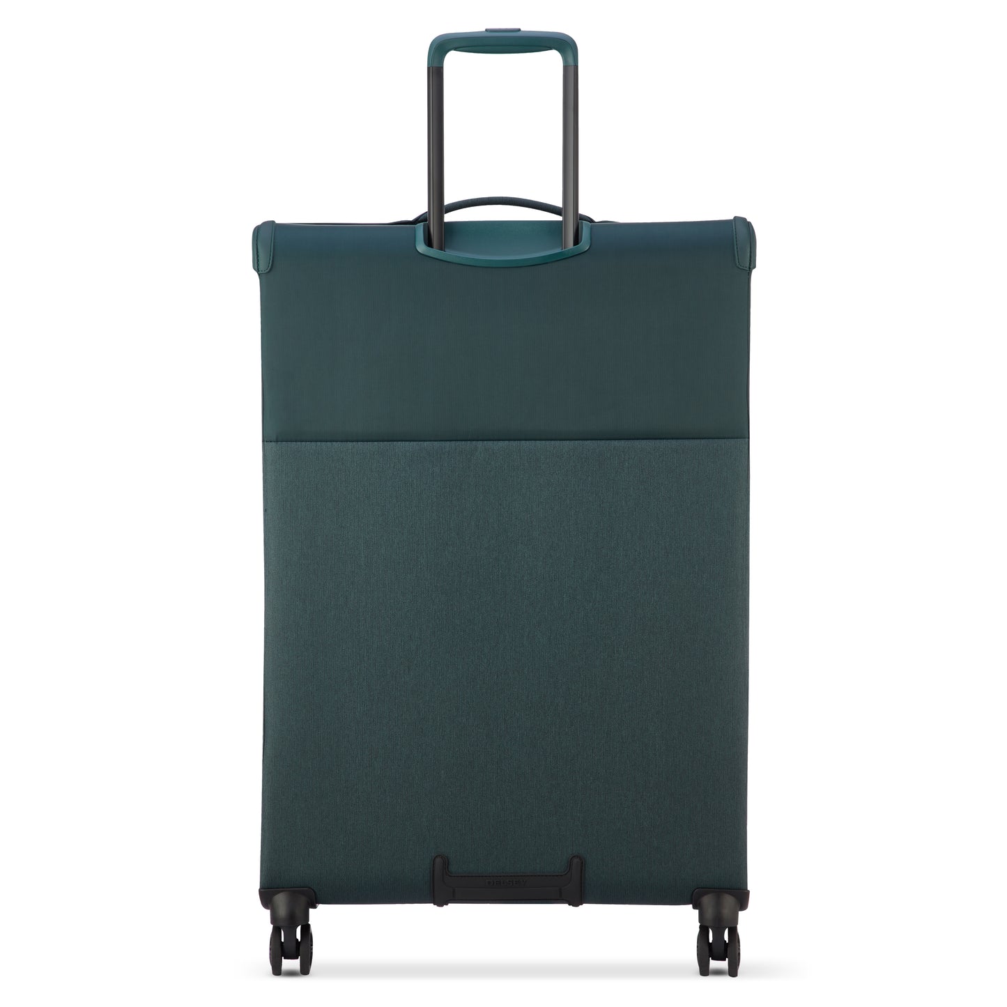 Mala grande expansível verde da DELSEY com rodas giratórias, alça telescópica e design resistente em tecido premium para viagens duráveis e confortáveis.