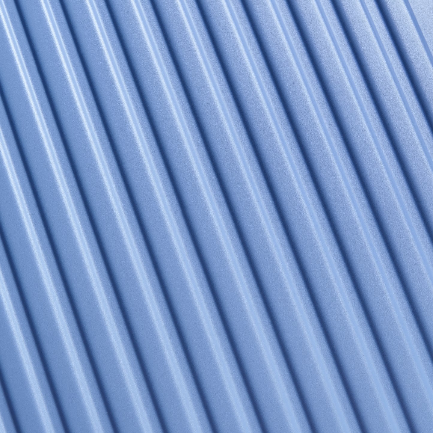 Detalhe da superfície rígida azul claro com textura canelada da mala media expansível da marca DELSEY, conhecida por sua durabilidade e design elegante.