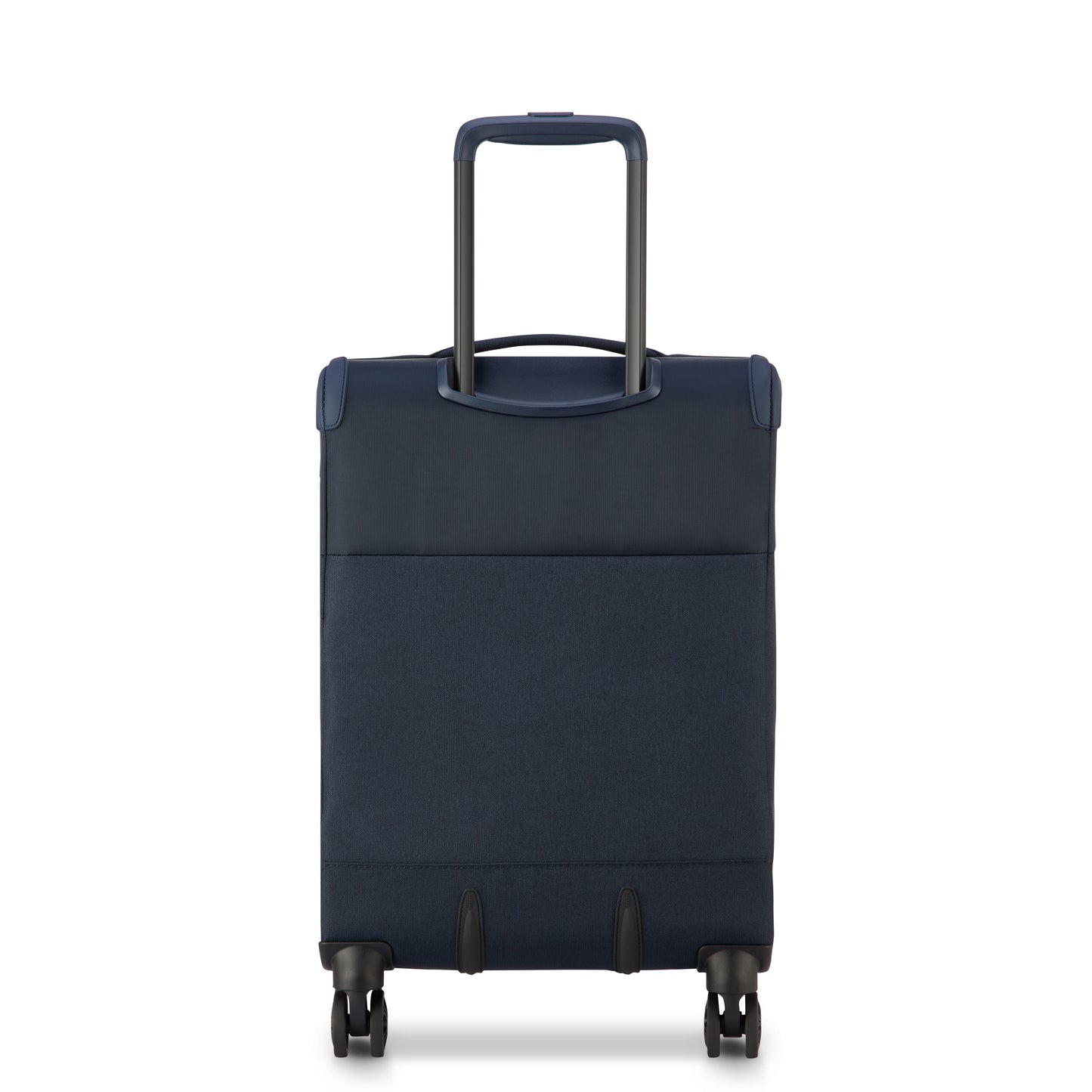 Mala de bordo azul escuro expansível da DELSEY, com rodas giratórias e alça retrátil, ideal para viagens com design resistente e leve para facilitar transporte.