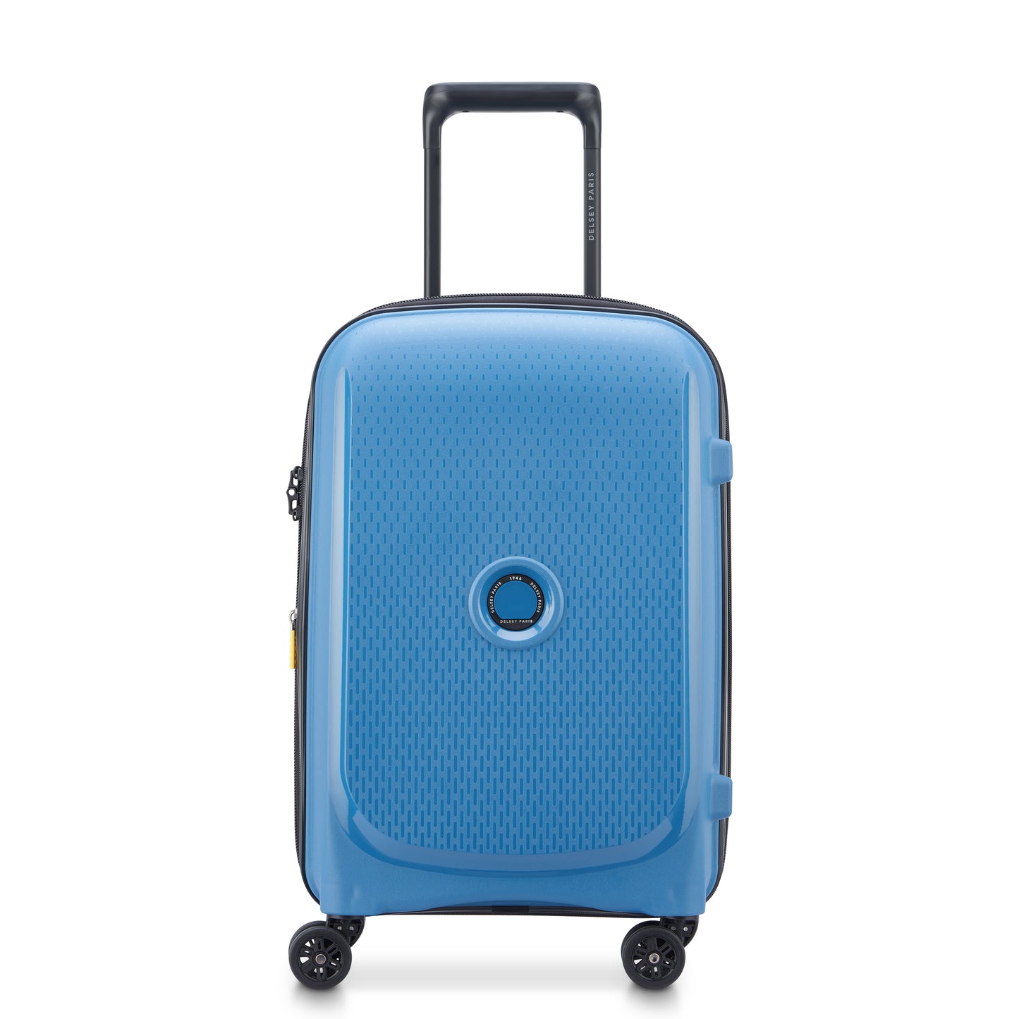 Mala de bordo expansível azul intenso da DELSEY, com design rígido, rodas giratórias 360°, alça retrátil e zíper antifurto, ideal para viagem e cabine.