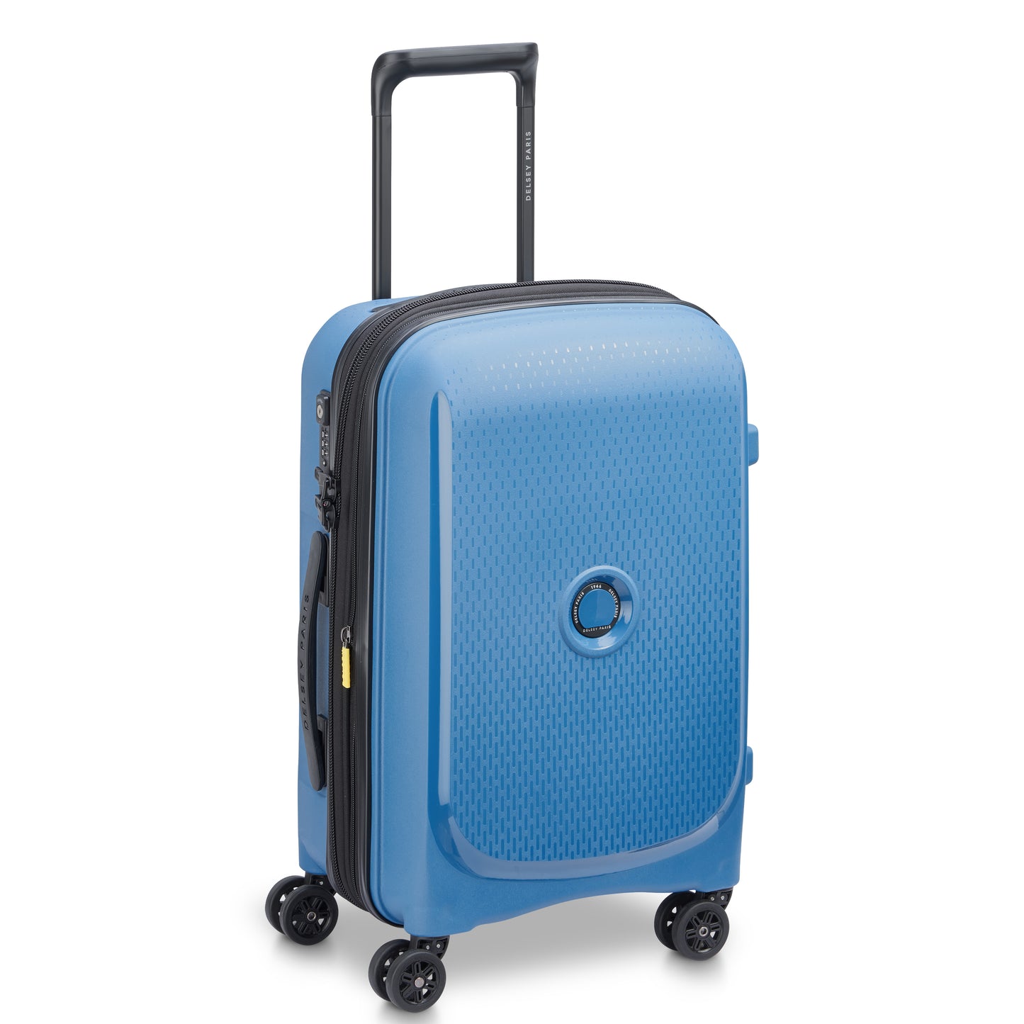 Mala de bordo expansível azul intenso da DELSEY, com zíper antifurto, estrutura rígida e rodas duplas para melhor mobilidade em viagens.