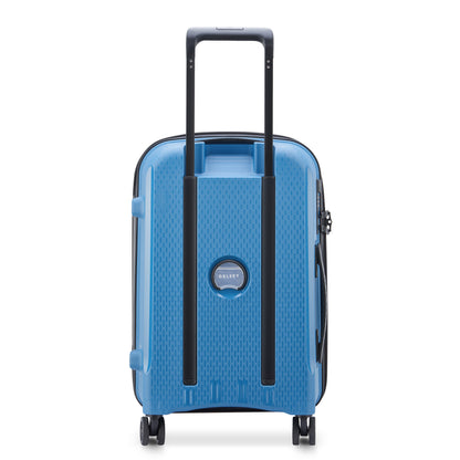 Mala de bordo azul intenso da DELSEY com design rígido, expansível, rodas giratórias e puxador telescópico, ideal para viagem com estilo e durabilidade premium.