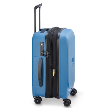Mala de bordo expansível azul intenso da DELSEY, modelo Belmont Plus, com rodinhas giratórias, alça retrátil e zíper antifurto para viagens seguras e práticas.