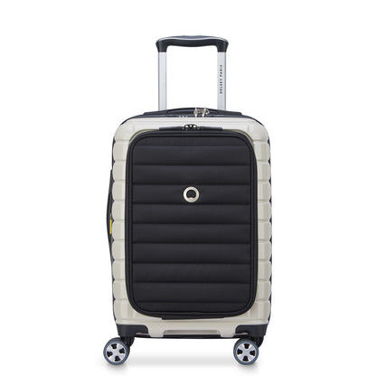 Mala de bordo expandível off white com porta notebook, rodinhas giratórias e acabamento em polipropileno resistente, fabricada pela DELSEY, ideal para viagens compactas e organização.