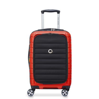 Mala de bordo rígida expansível laranja da DELSEY com porta notebook, design moderno e resistente, ideal para viagens com sistema de zíper antifurto e rodas giratórias.