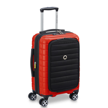 Mala de bordo rígida expansível DELSEY na cor laranja com compartimento frontal acolchoado para notebook, rodinhas duplas e design moderno da coleção Shadow 5.0.
